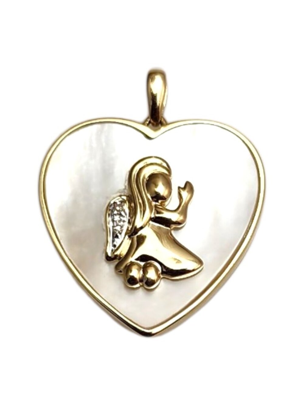 10K Yellow Gold Mother of Pearl Angel Heart Pendant #25368